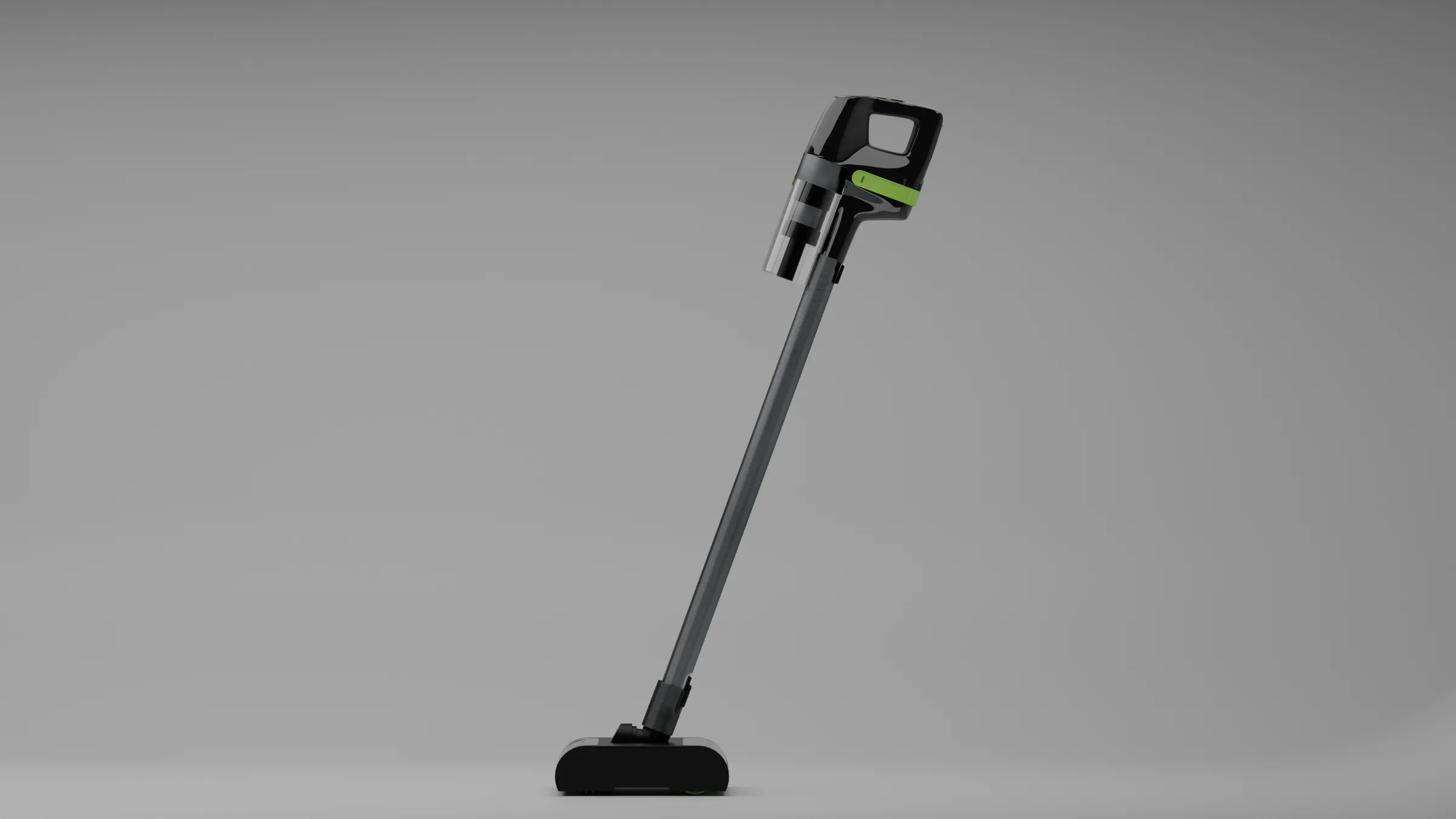 Render of the Braun stick vacuum-mop leaning on a grey backdrop
