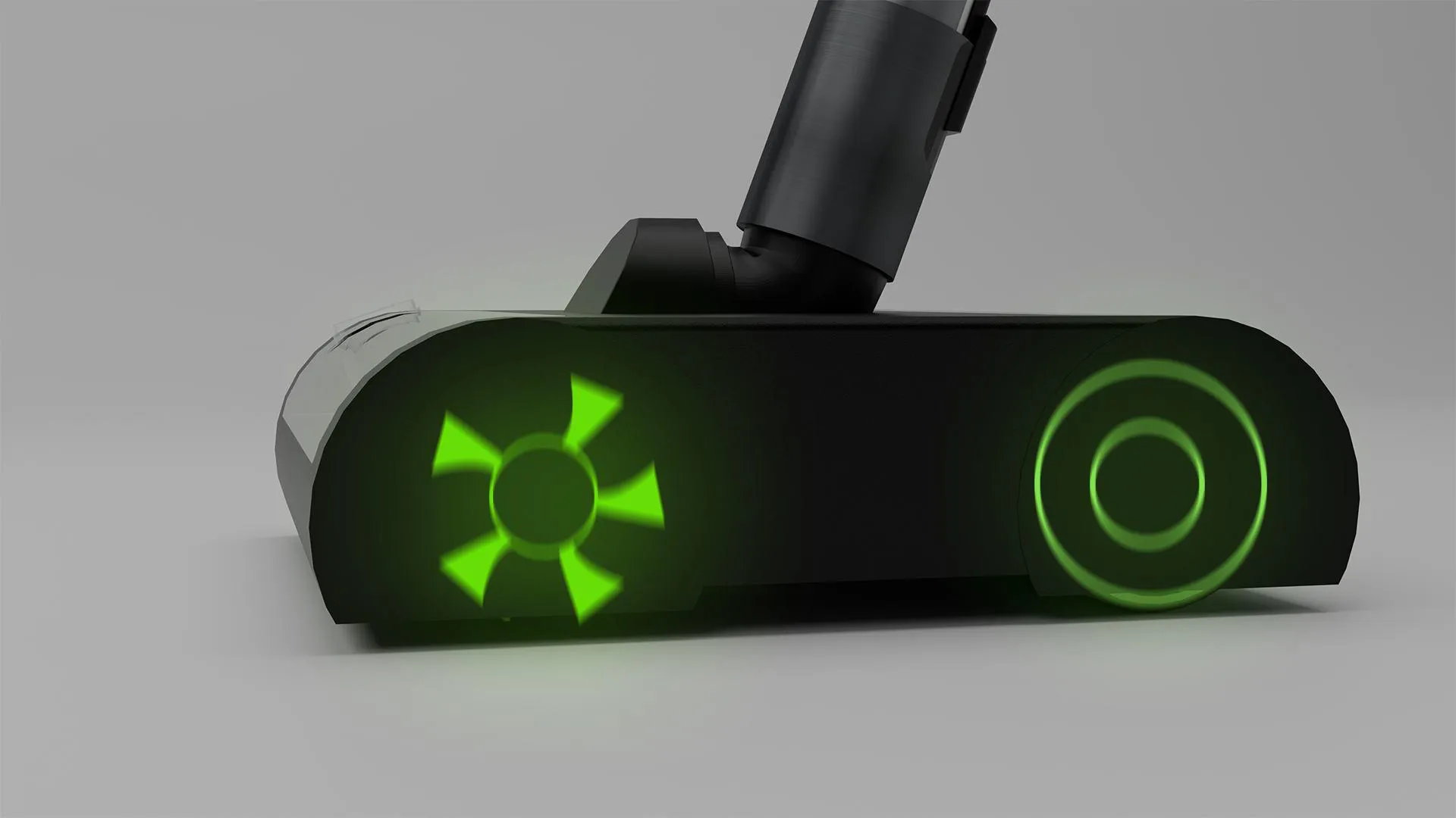 Cleaning head with glowing fan icon and CarpetSense ring