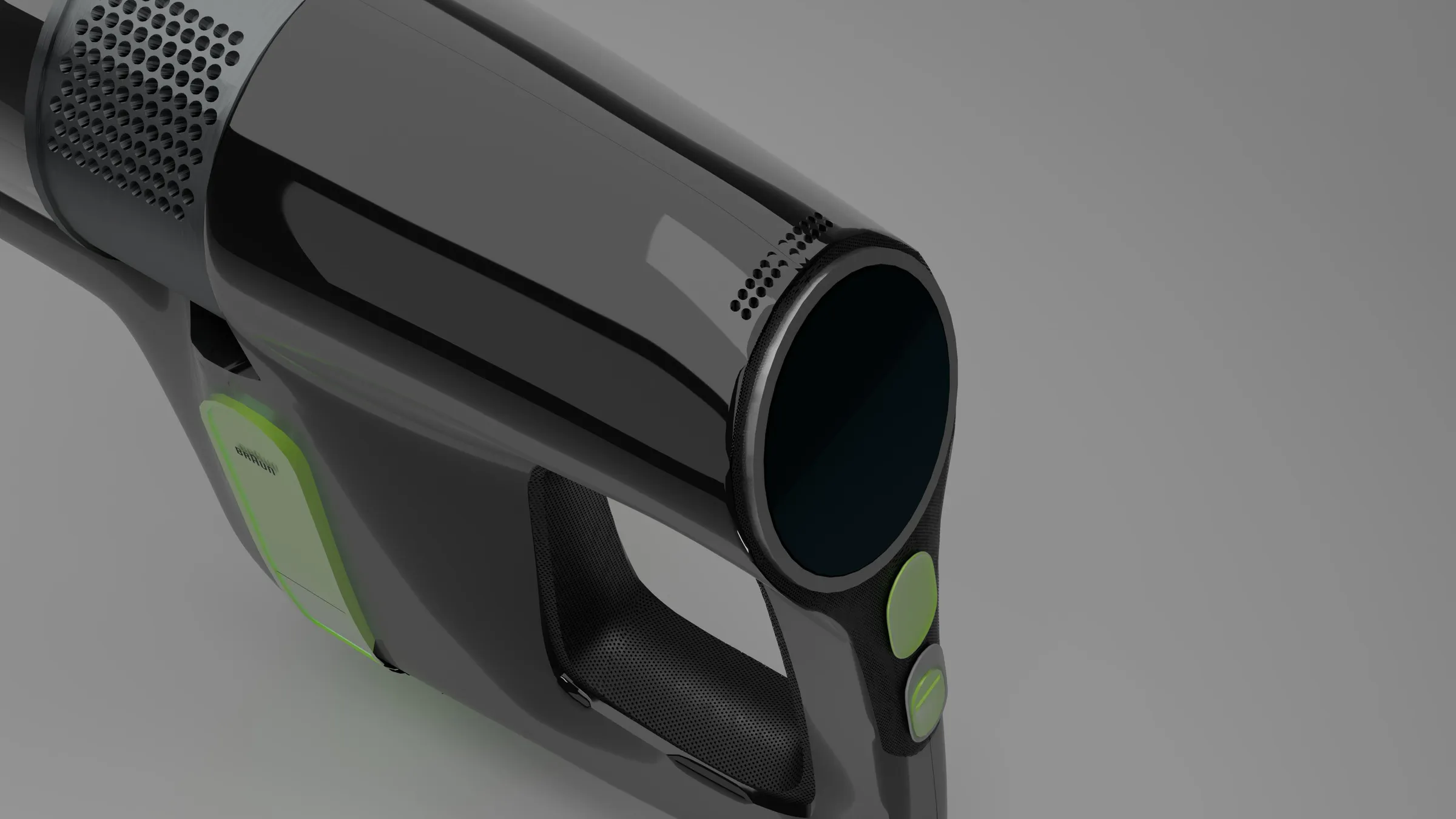 Rear of the motor housing with a dotted vent pattern