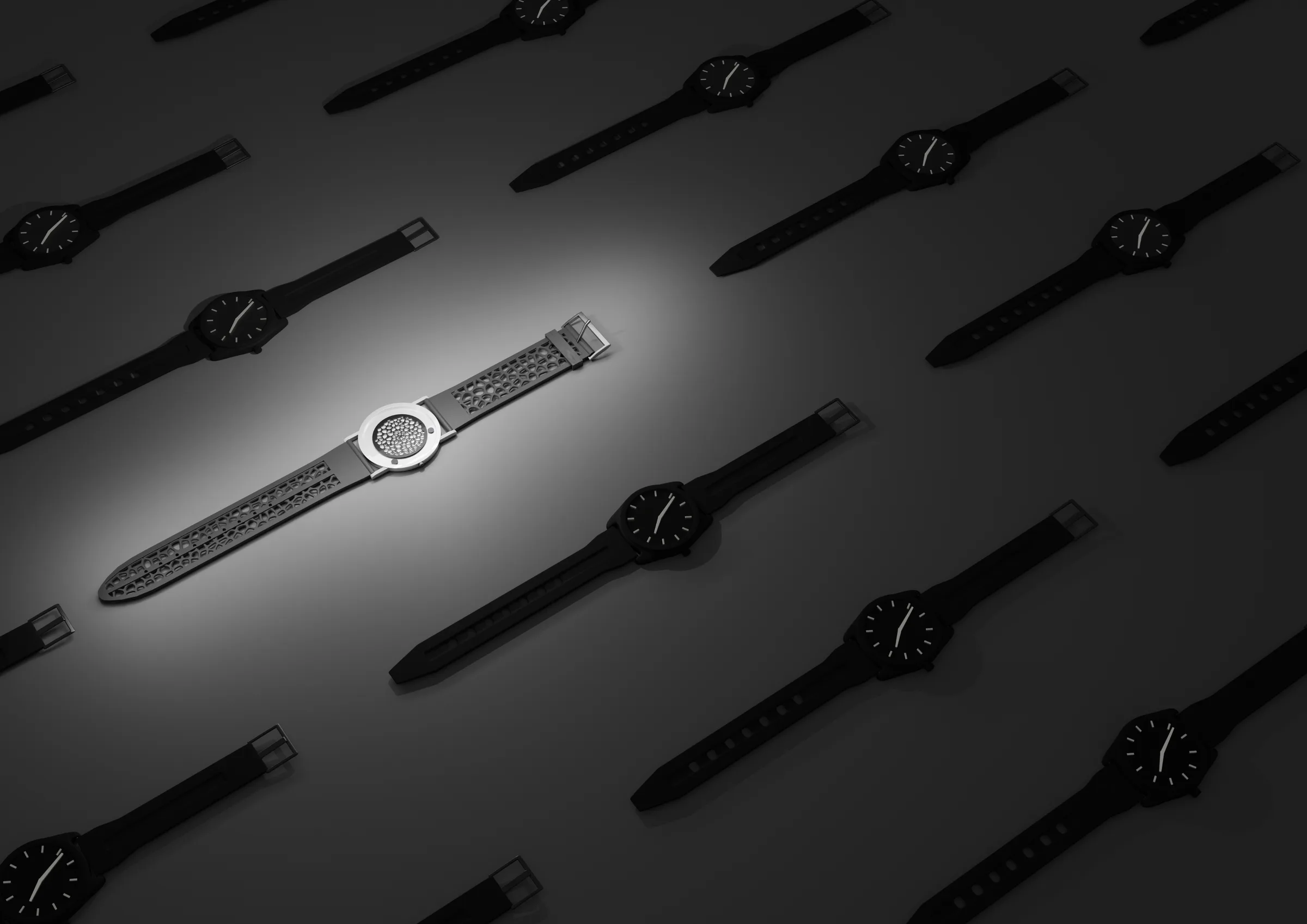 Render of the Descartes watch with a Voronoi-patterned case