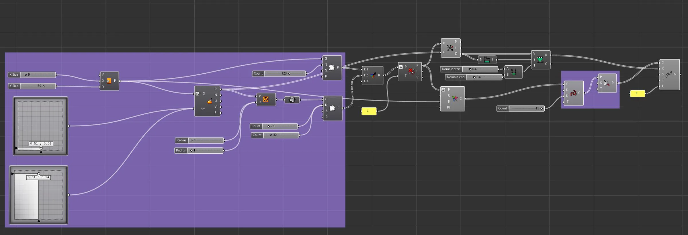Grasshopper definition generating the organic disc