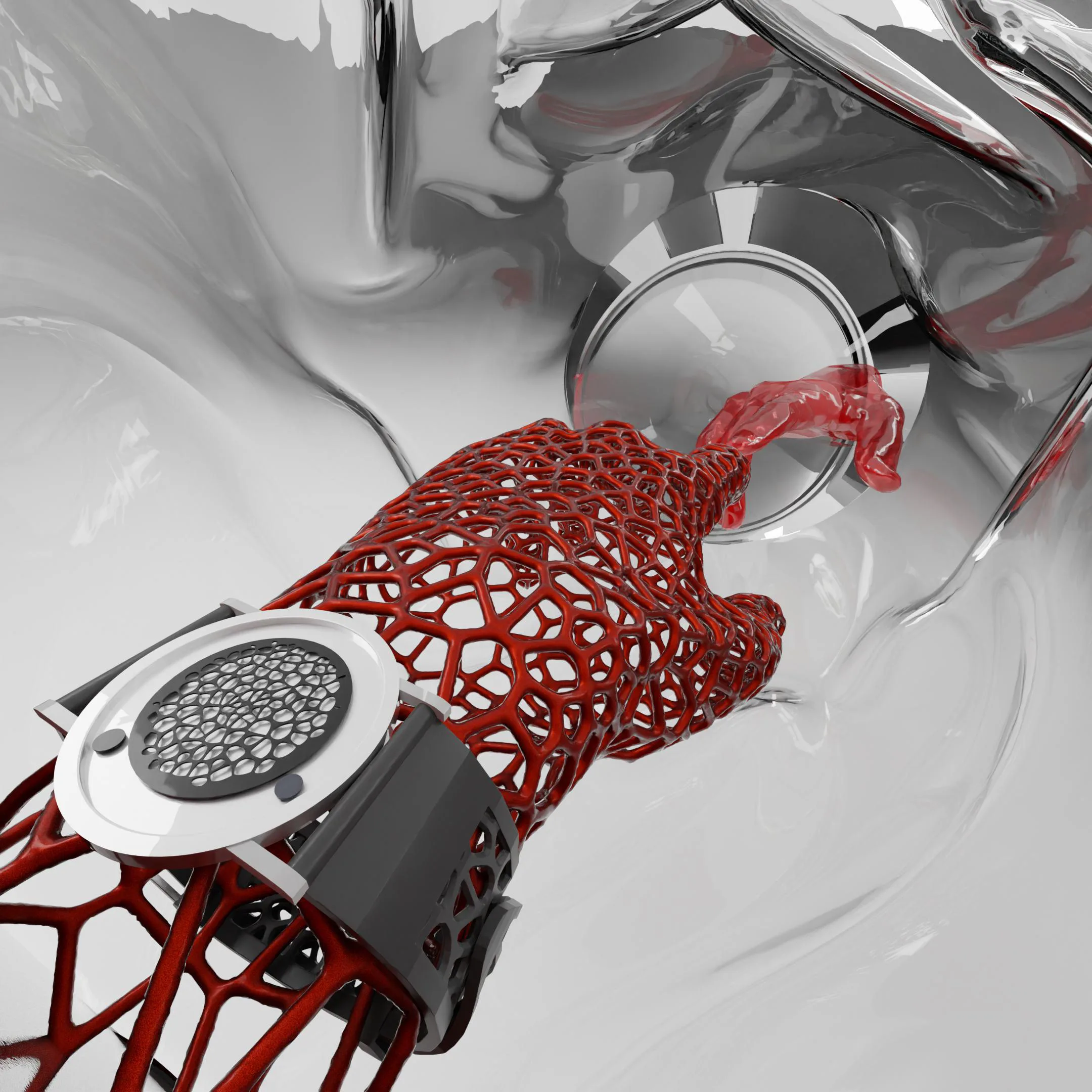 Close-up of the watch on the lattice wrist