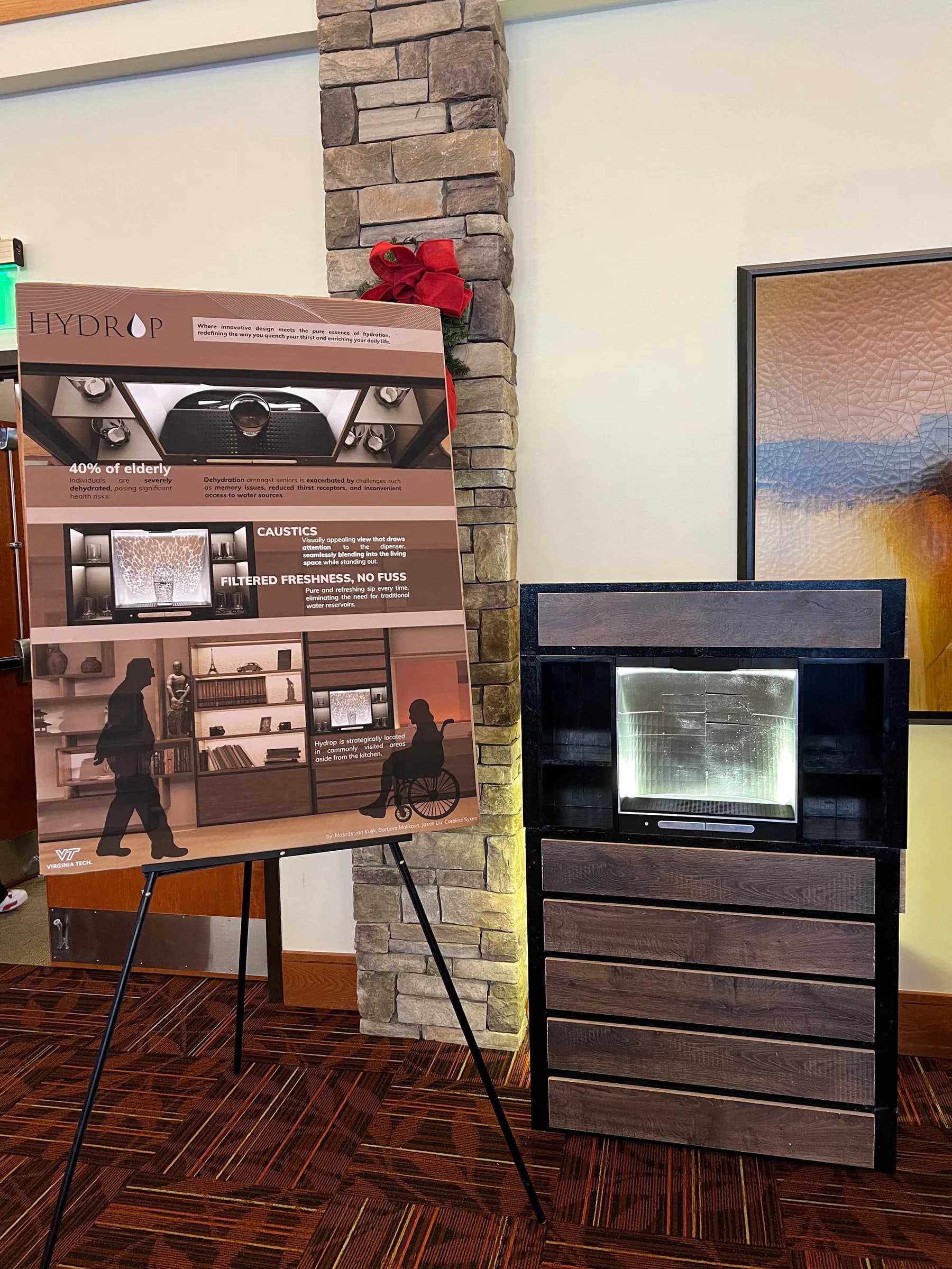 Prototype station installed in a wall unit with a lit compartment