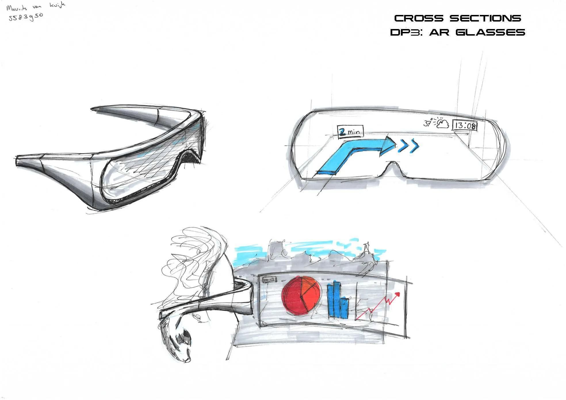 Cross-section sketches of AR glasses with a user interface