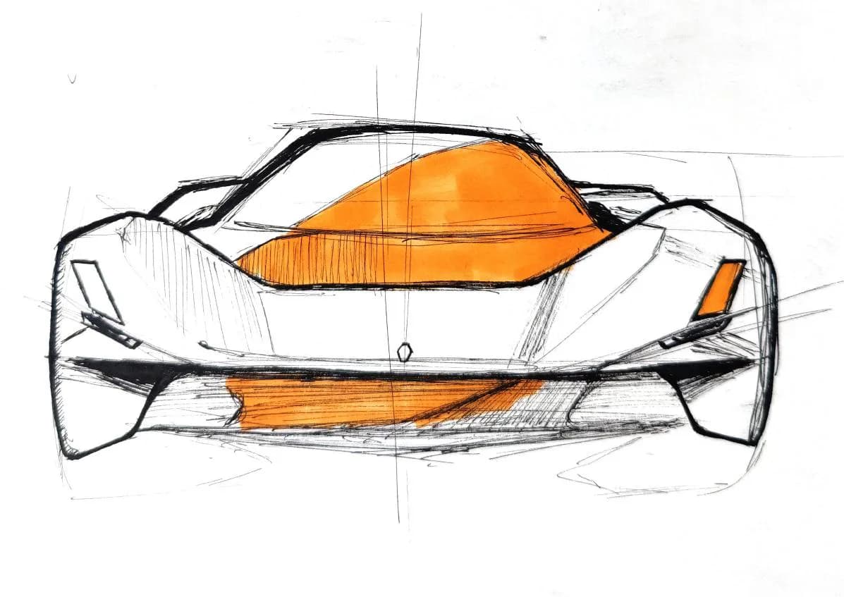 Sports car sketch with orange marker highlights