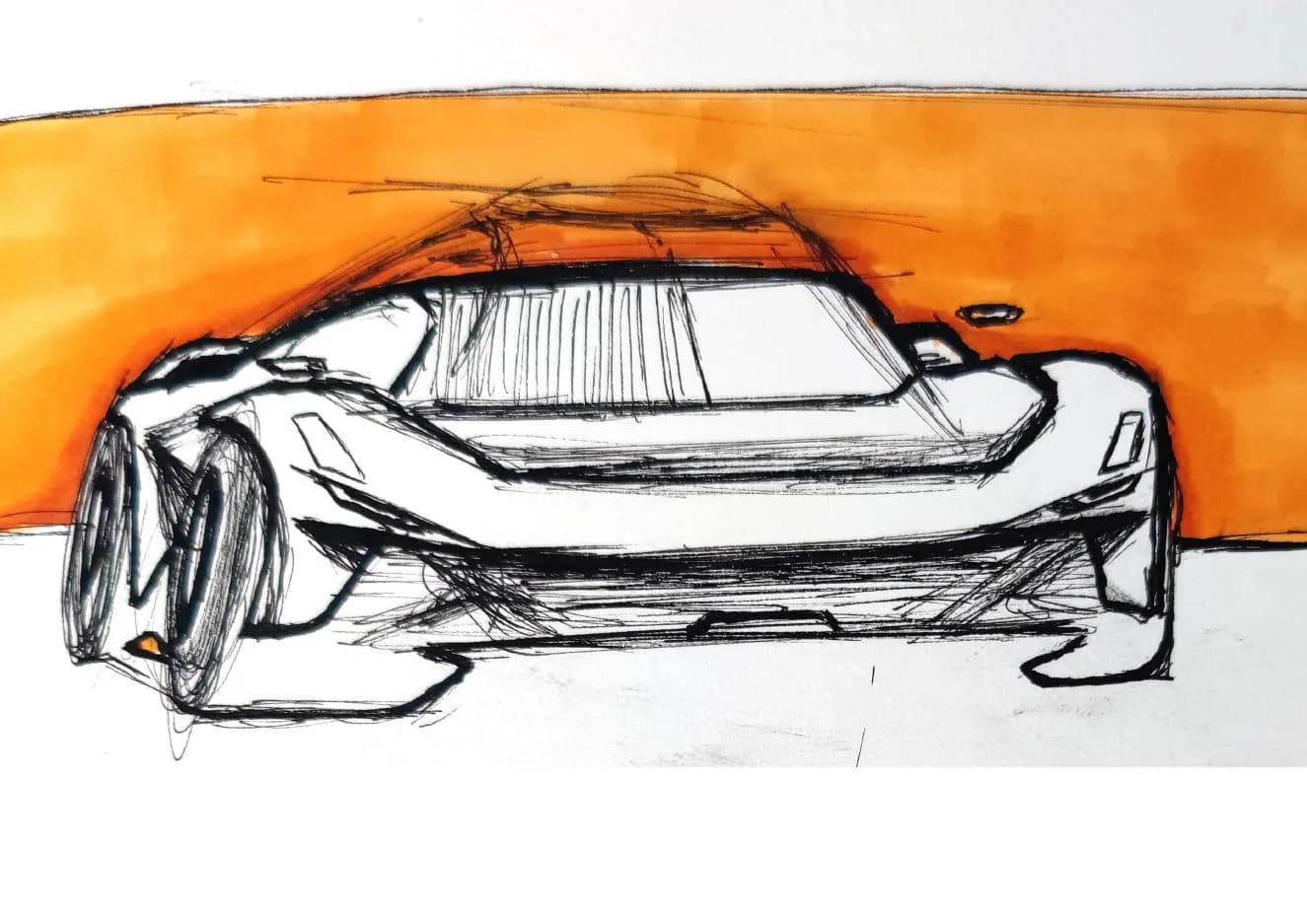 Sports car sketch over an orange background