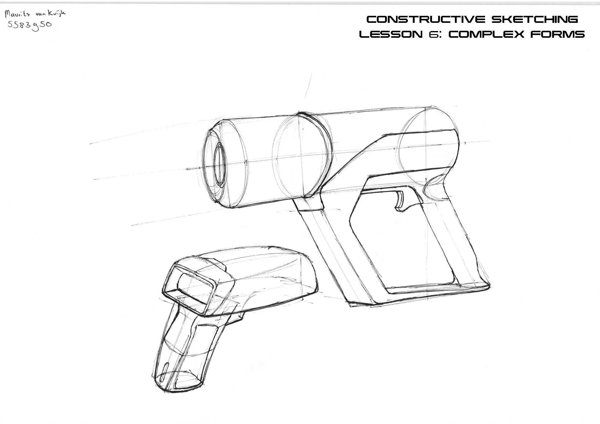 Constructive line sketches of a handheld tool