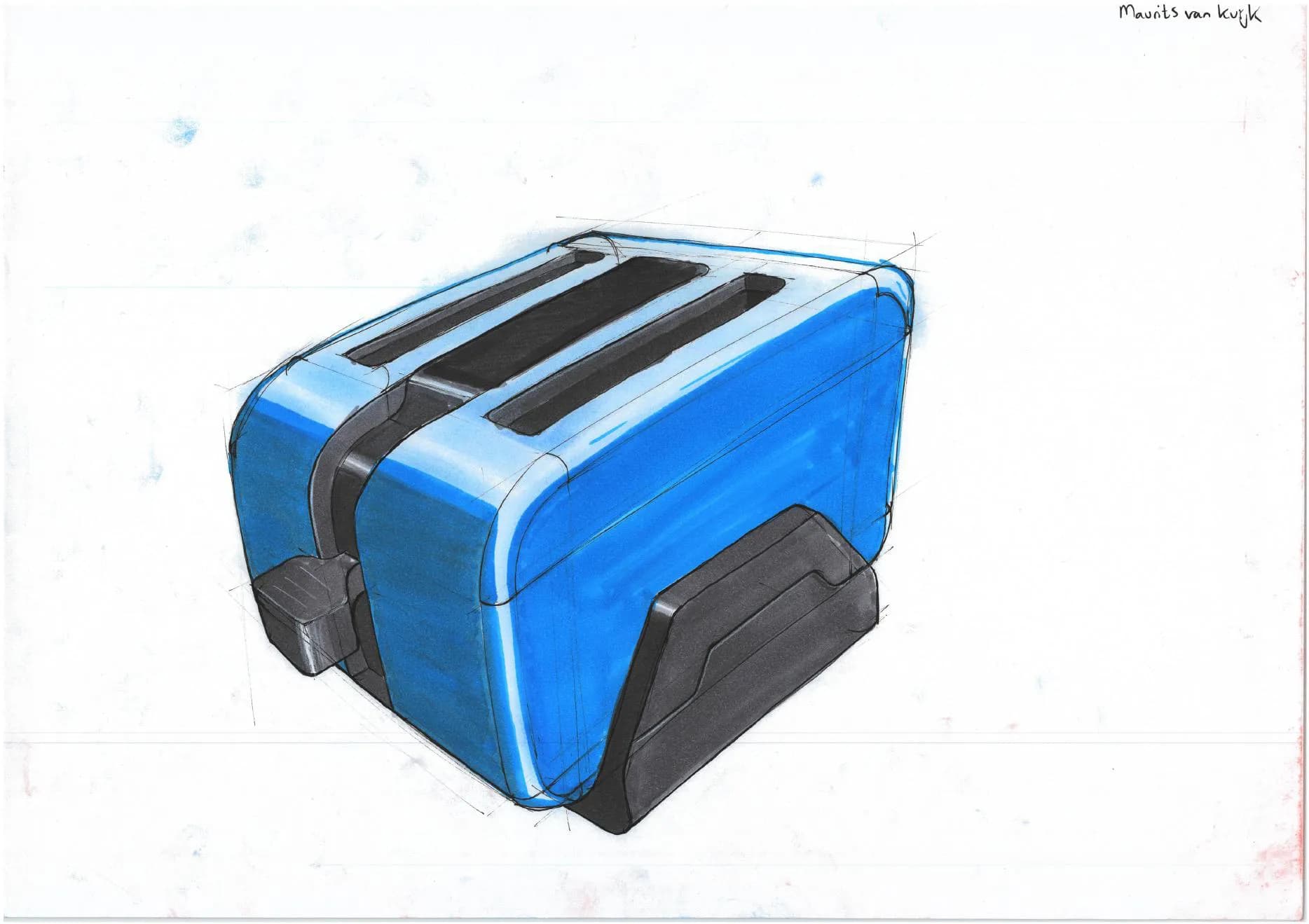 Blue marker rendering of a toaster